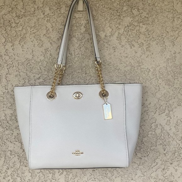 Coach Handbags - COACH White pebbled leather turnlock chain tote